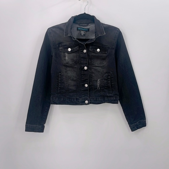 Moto Jeans Distressed Jean Jacket - Picture 1 of 3